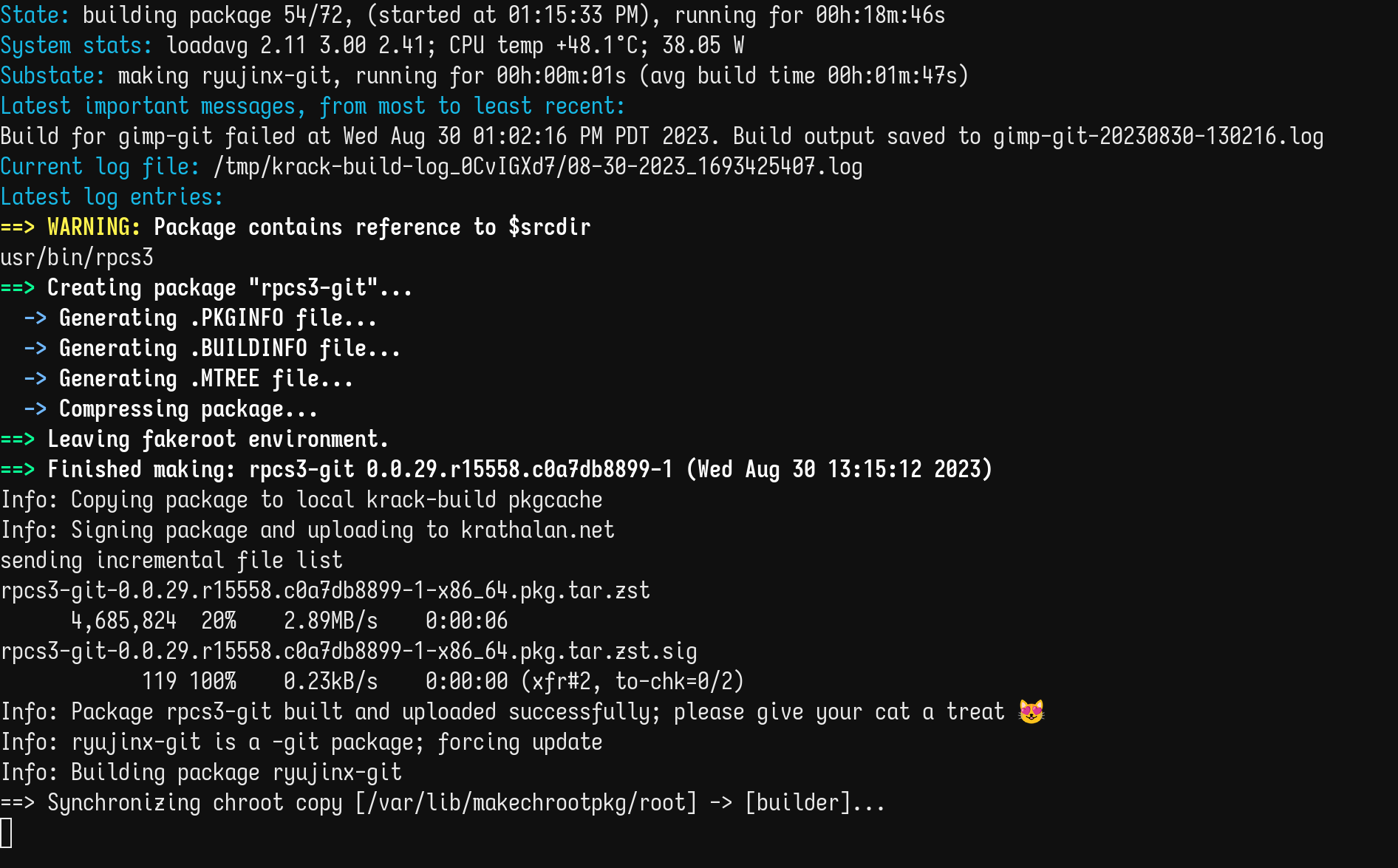 A terminal window showing the output of [krackctl status]